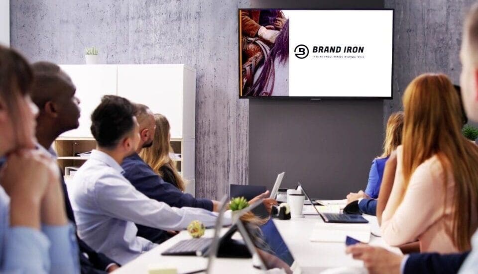 Brand Iron team presenting a growth strategy plan to clients in a conference room